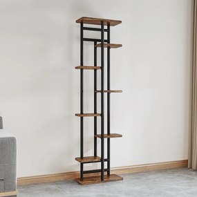 Fém virágállvány, fekete/rusztikus fa, LEDOR TYP 4