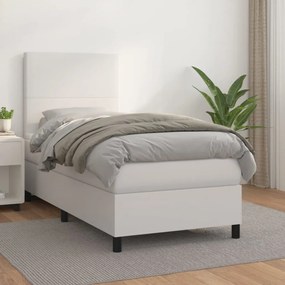 Fehér műbőr rugós ágy matraccal 90 x 200 cm