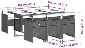 7 részes világosszürke polyrattan kerti étkezőszett párnával