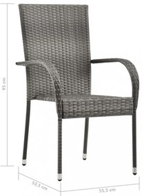 2 db szürke rakásolható polyrattan kültéri szék