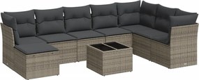 vidaXL 9 részes szürke polyrattan kerti ülőgarnitúra párnákkal