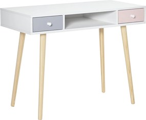 HOMCOM Gyermek Íróasztal Konzol Tábla 1 Nyitott Részleggel és 2 Fiókkal, Skandináv Stílusban, Tanuláshoz, Előszobába, Hálószobába, 100x48x76.5 cm, Töb