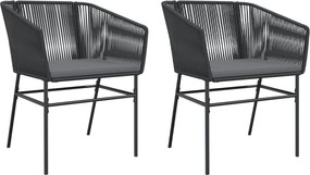 vidaXL 2 db fekete polyrattan kerti szék párnával