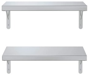 2 db ezüstszínű rozsdamentes acél fali polc 50 x 23,5 cm