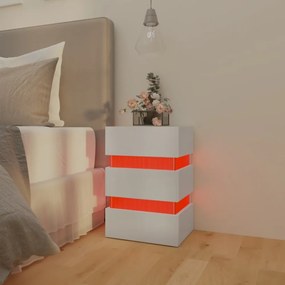 magasfényű fehér szerelt fa LED-es éjjeliszekrény 45x35x67 cm