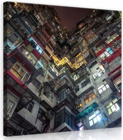 Vászonkép 40x40 Városi sűrűség épület ablak magasság fény éjszaka építészet