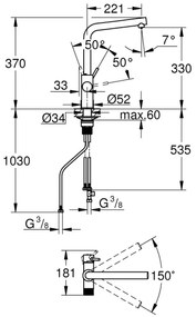 GROHE 30600000 - BLUE PURE L-kifolyós konyhai csaptelep, fényes króm