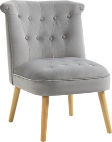 HOMCOM Kárpitozott Fotel Nappalihoz és Étkezőhöz, Fa Lábakkal és Bársonyos Hatású Szövettel, 60x66x79 cm, Szürke | Aosom