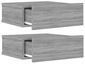 2 db szürke-sonoma szerelt fa függő éjjeliszekrény 40x30x15 cm