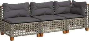vidaXL 3 személyes szürke polyrattan kerti kanapé párnával