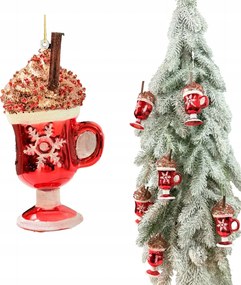 Üveggömb Dísz Forró Csokoládés Bögre forma 13 cm Karácsonyfadísz gömbök