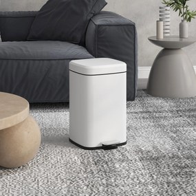 HOMCOM 20L Pedálos Konyhai Szemetes Fém Csendes Fedéllel, Kompakt, Kivehető Belső Vödör, 28L x 35W x 45H cm, Fehér | Aosom