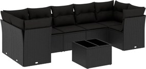 vidaXL 8 részes fekete polyrattan kerti ülőgarnitúra párnákkal