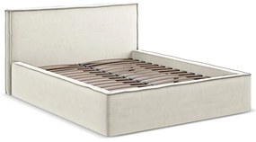 Krémszínű kárpitozott ágyneműtartós franciaágy ágyráccsal 140x200 cm Anani – Makamii