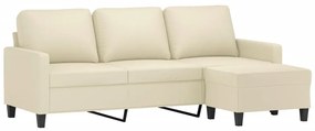 vidaXL 3 személyes krémszínű műbőr kanapé lábtartóval 180 cm