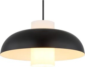 Globo 15755S Függesztett lámpa, fekete fém, fehér üveg, fekete textil kábel, magassága rövidíthető, ø: 380 mm, M: 1200 mm, belső hengeres búra méretei: ø: 11cm, M: 20cm, 1x E27 60W 230V izzó nélkül