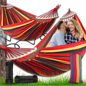 Kerti Függőágy Kétszemélyes XXL 270X155 Fejpánt Táska Rögzítő Zsinórok