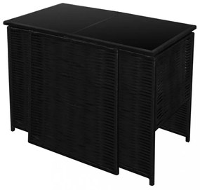 3 darabos fekete polyrattan bisztrószett párnákkal