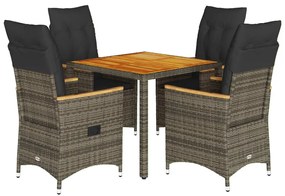 vidaXL 5 részes szürke polyrattan kerti étkezőgarnitúra párnával