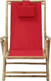 vidaXL piros bambusz és szövet dönthető pihenőszék