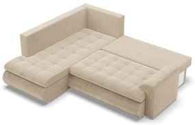 Tokio sarokkanapé, L alakú háttámlával, 2 ágyneműtartóval, kordbársony, baloldali, bézs