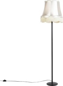 Retro állólámpa fekete krémszínű nagyi búrával 45 cm - Simplo