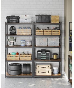 Nagy teherbírású tárolópolc, polc, rusztikus barna és fekete