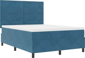 vidaXL LED Box Spring Ágy matracmal Sötét kék 140 x 200 cm szövet