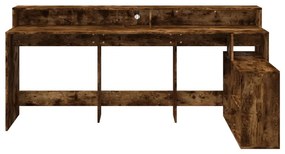 füstös tölgy színű szerelt fa íróasztal LED-ekkel 200x104x91 cm