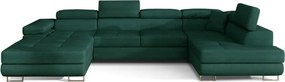 Zöld bársony kinyitható-tárolóhelyes sarokkanapé (jobb oldali-U alakú) Rodrigo – ELTAP