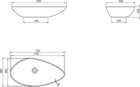 CeraStyle OLIVE - PULTRA ültethető - Top Counter - porcelán mosdó - MATT FEKETE -75 x 38 cm