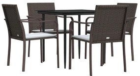 5 részes polyrattan és acél kerti étkezőgarnitúra párnával