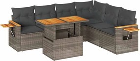 vidaXL 7 részes szürke polyrattan akácfa kerti ülőgarnitúra párnákkal