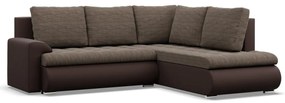 Tokio sarokkanapé, L alakú háttámlával, 2 ágyneműtartóval, fonott + műbőr, jobboldali, barna
