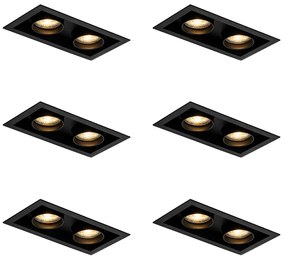 6 darabos modern, fekete, állítható, 2 fényű süllyesztett spotlámpa szett - Roof