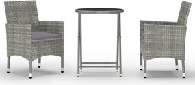 vidaXL 3 részes szürke polyrattan és edzett üveg kerti bisztrószett
