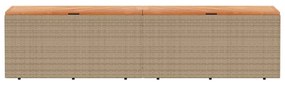 bézs polyrattan és akácfa kerti tárolóláda 220 x 50 x 54 cm