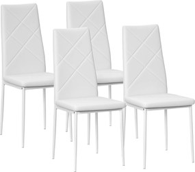 HOMCOM 4 db-os Skandináv Étkezőszék Kárpitozott Konyhai Szék Műbőr Acél Lábakkal 120 kg teherbírás, 41x50x97 cm, Fehér | Aosom