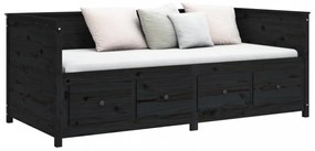 fekete tömör fenyőfa kanapéágy 90 x 200 cm