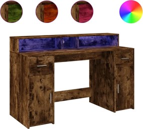 vidaXL füstös tölgy színű szerelt fa íróasztal LED-ekkel 140x55x91 cm