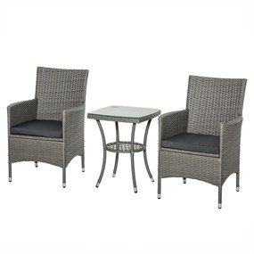 Outsunny Poli Rattan Kerti Bútor Szett, Kültéri Loungedivány Bútor 2 Személy részére, 3 Db Ülőgarnitúra, 2 Szék, Asztal Ülőpárnák, Kerti Lounge a Kert