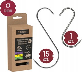 Horog Felvágott- és Húsfüstölő horog S 15/3mm (op.15 db) +1 Horog S 8/3mm Inox