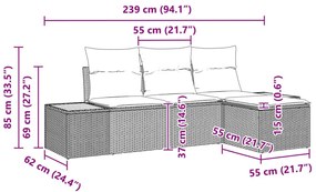 4 részes kerti kanapé szett párnákkal Bézs Poli Rattan Akácia