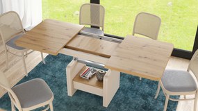 Mazzoni LEXUS Artisan Tölgy/Bézs (Pezsgőszínű) - MODERN DOHÁNYZÓASZTAL NYITHATÓ/MAGASÍTHATÓ ÉTKEZŐASZTAL ÉS DOHÁNYZÓASZTAL EGYBEN