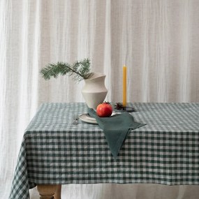 Len asztalterítő 140x200 cm Forest Green Gingham – Linen Tales