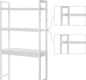 WC-polc, 3 szintes bambusz fürdőszobai polc,, 63 x 163 x 26 cm, fehér