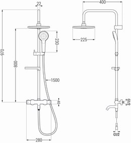 Mexen KX05 zuhanygarnitúra Kai termosztatikus kádcsapteleppel, fekete, 779000591-70