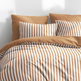 Goldea pamut ágyneműhuzat duo - csíkos, őszi barna hátoldal 200 x 200 és 2db 70 x 90 cm
