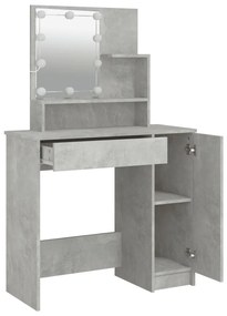 Betonszürke fésülködőasztal LED-del 86,5 x 35 x 136 cm