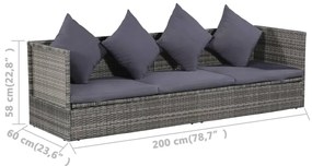 Szürke polyrattan kerti ágy 200 x 60 cm